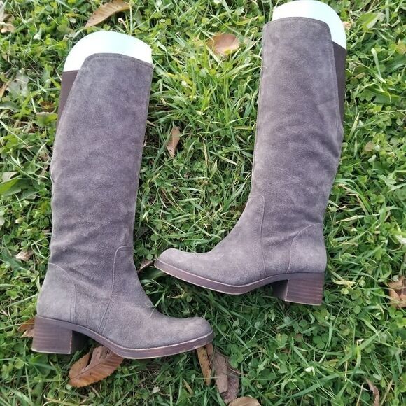 Lucky Brand Hanover Knee High Riding Equestrian Tall Boots 6 Gray Suede Leather - Picture 4 of 10